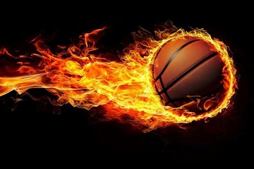 A dramatic representation of basketball's intensity through fire.