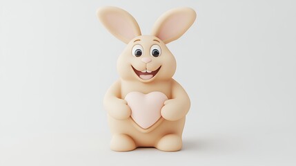 Cute Beige Bunny Holding Pink Heart 3D Render