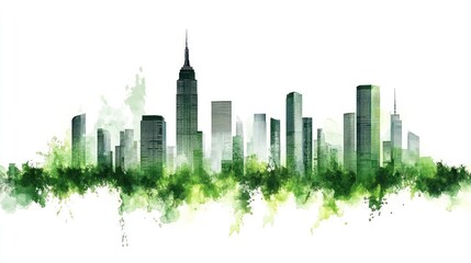 Watercolor New York City Skyline, Abstract Impression, Urban Landscape, Artistic Illustration, Background