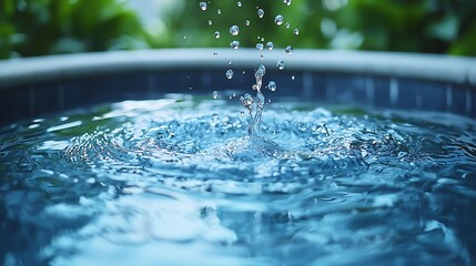 Water Droplets Falling into Pool Creating Concentric Ripples