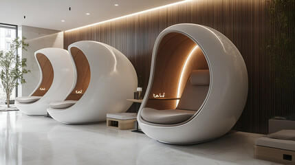 Futuristic Design in Modern Furniture: Cozy Lounge and Relaxation Space with Contemporary Decor and Minimalist Style