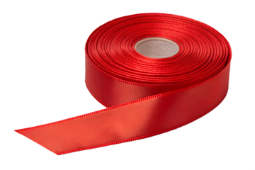 Red rolled ribbon isolated on transparent background
