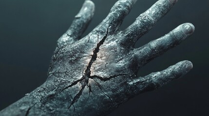 Cracked Surface Hand: A Metaphor for Resilience and Inner Strength