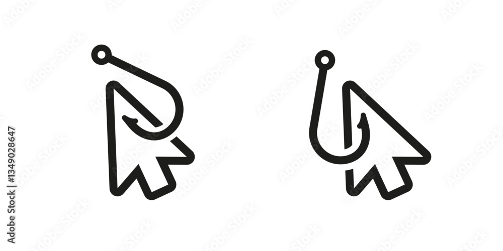 Poster two computer cursor icons resemble fishing hooks, designed with simple black and white line art.