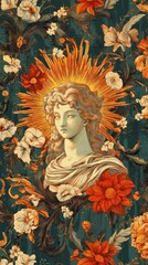 Obraz premium Vintage maximalist greek sculpture wallpaper art illustration pattern.