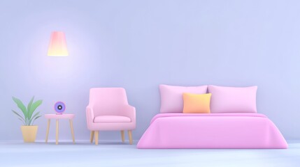 Pastel Pink Bedroom Haven: Tranquil Minimalist Interior Design