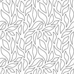 Coloring page with outline leaves. Abstract seamless pattern with botanical motif. Contour floral ornament for wallpaper, wrapping paper, fabric. Black and white image for drawing.