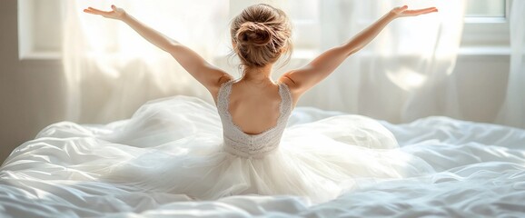 Girl Stretching in Bed by Window