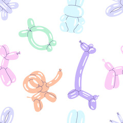 Seamless pattern with animals. Children's banner with animals from balloons. Children's toys. Backgrounds, banners for welcome baby, gender parties and birthday card. Good for baby showers, surfaces