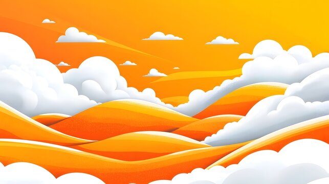 Vibrant rolling hills with fluffy clouds in the sky