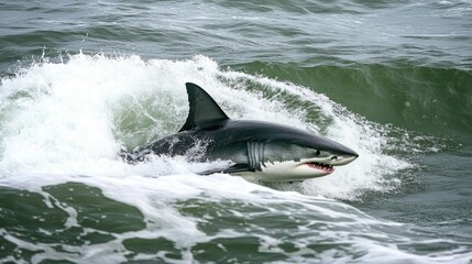 Fototapeta premium A shark caught mid-motion as it turns, its powerful tail creating a swirl of water