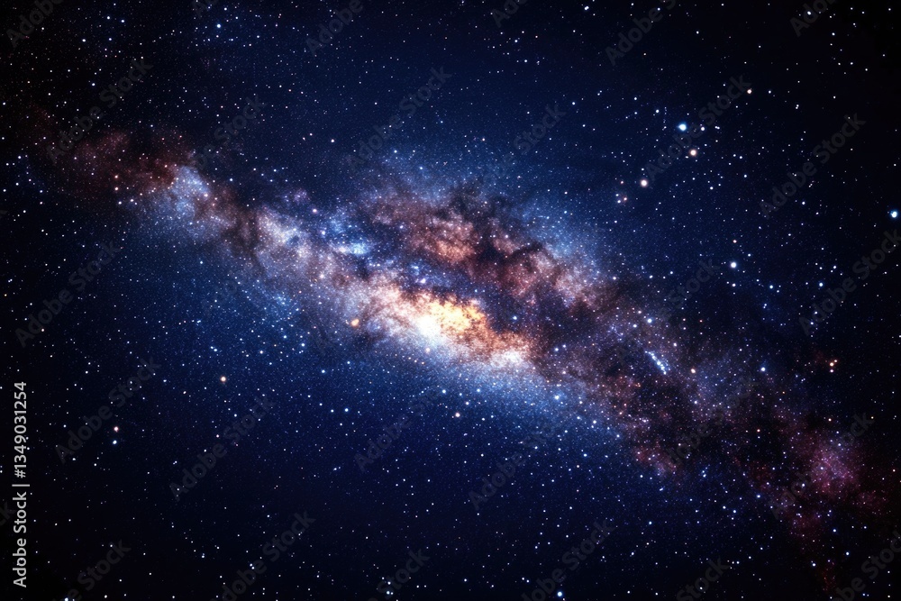 Canvas Prints a starry sky with a large galaxy in the middle. the galaxy is filled with stars and is surrounded by