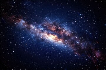 Fototapeta premium A starry sky with a large galaxy in the middle. The galaxy is filled with stars and is surrounded by a blue sky