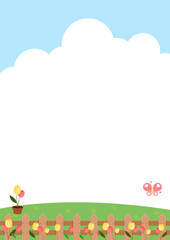 Nature, plants, beautiful garden full of colorful tulips in green field. Vector illustration. Background illustration design.