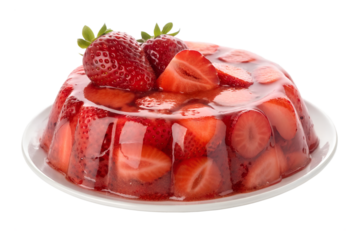Strawberry jelly dessert isolated on transparent background