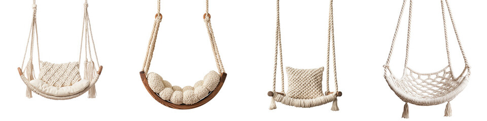 Obraz premium A collection of hammock swings offering comfortable suspended seating for peaceful relaxation in the outdoors