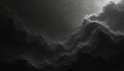 Obraz premium Abstract black and white illustration features moody atmosphere with dynamic shapes. Dark curves with deep shadows and light. Minimalist design with textures, high contrast, modern artistic artwork.