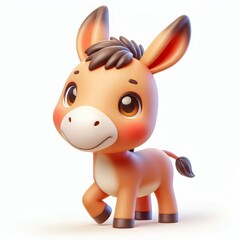 Charming 3D Render, A Kawaii Donkey Brimming With Delightful Cuteness