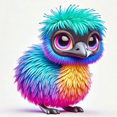 Fototapeta premium Adorable Emu Chick with Pastel Feathers in a Whimsical 3D Render
