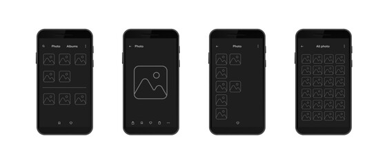 The smartphone screen shows a photo gallery app. album thumbnails and icons are visible on display.