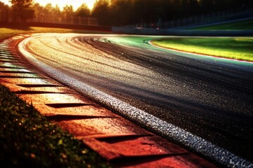 Obraz premium High-speed action on an asphalt racing curve.