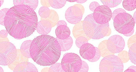 Random scribble circle shapes of lines seamless pattern graphic design. Wallpaper print. Bubbles doodling. Group of circles scribbling. Round scratch shapes of scribble lines repeating pattern.