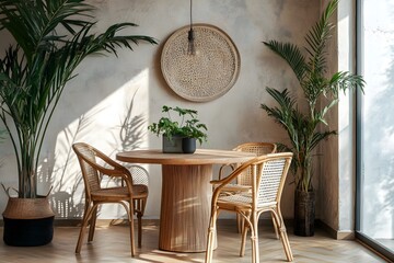 Cozy and Boho Dining Room Interior , Generative AI	