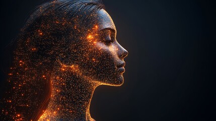 Glowing ember woman profile portrait.