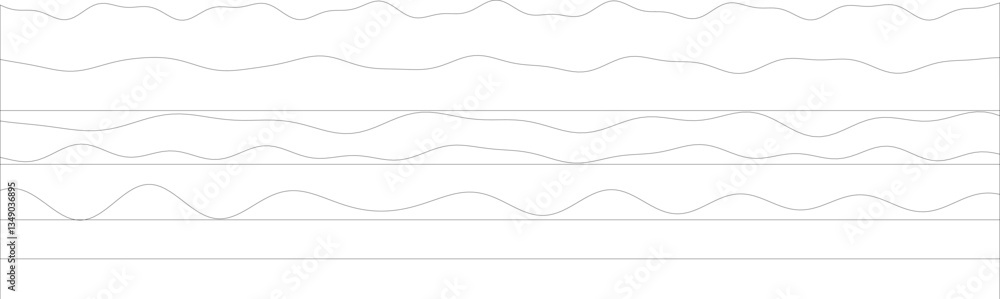 Poster abstract black line patterns on white background creating wavy designs.