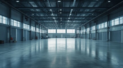 Obraz premium Spacious Uncluttered Industrial Production Floor with Natural Light