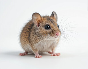 Cute Brown Mouse Standing Alert on White Background in Studio Shot
