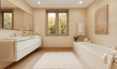 Fototapeta premium Elegant modern bathroom with natural light and contemporary design features