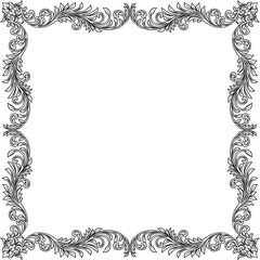 A filigree heraldic crest motif floral pattern border frame. Original design in a vintage style.
