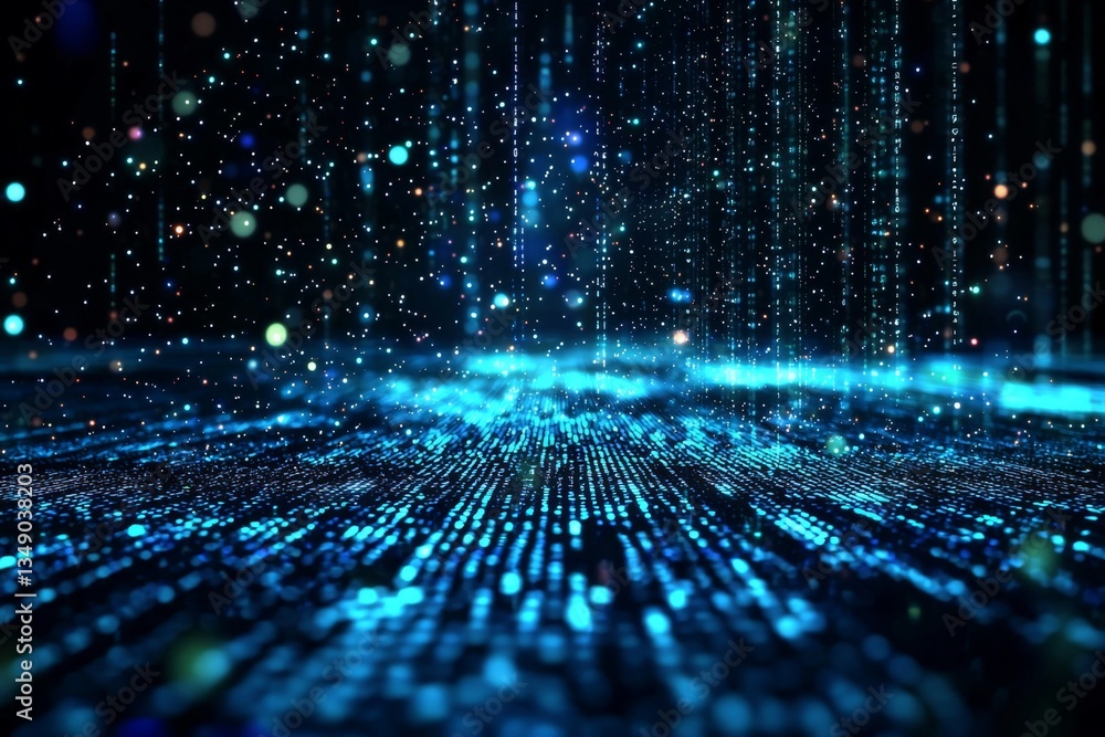 Aufkleber depiction of a glowing digital matrix symbolizing data transmission.