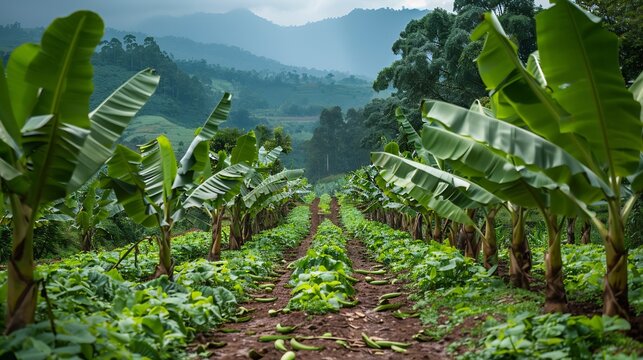 Banana agroforestry plantation in Uganda where bananas thrive under a mix of native trees enhancing resilience against climate change