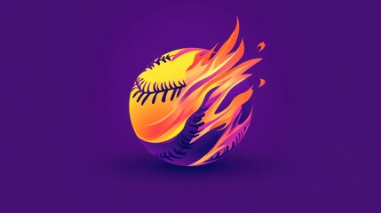 Fiery softball ball design with flames.