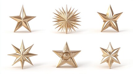 Obraz premium Six Golden Stars: A 3D Render of Elegant Star Shapes