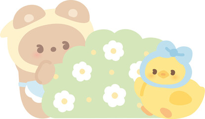 Obraz premium Springtime Adventures – Cute Ducklings and Friends in the Meadow