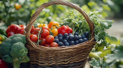 Vibrant Basket Overflowing with Fresh Organic Vegetables Showcasing Nature's Bounty and Colors