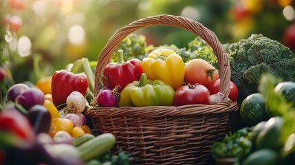 Vibrant Basket Overflowing with Fresh Organic Vegetables Showcasing Nature's Bounty and Colorful Produce