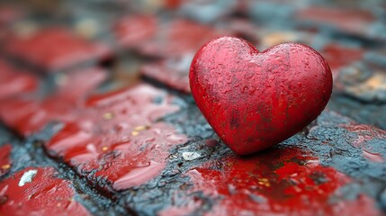 Fototapeta premium A red heart rests on a red surface, embodying love for Valentine's and spring.