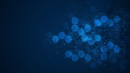 Digital technology background. Abstract hexagons background with lines and dots. Design for science, medicine or technology