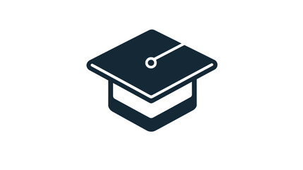 Outline graduation cap icon on white background with copy space