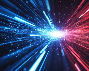 Abstract Image: Converging Blue and Red Light Streaks with Particles