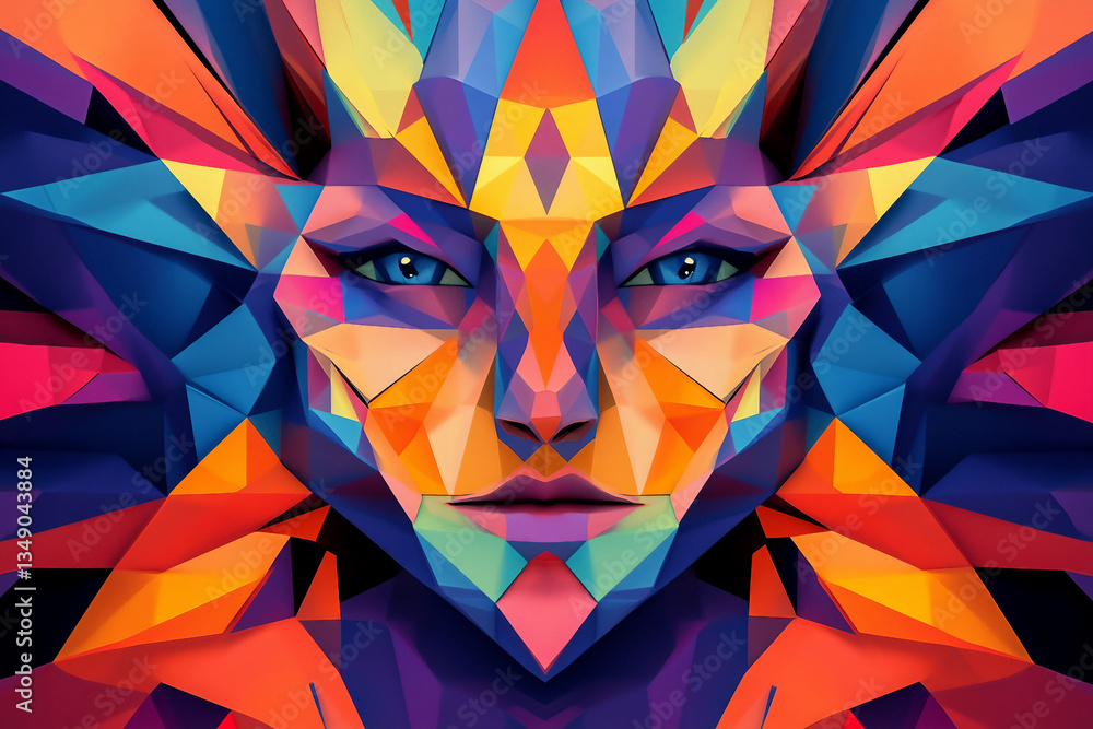 Poster an abstract 3d image of vivid geometric shapes generative ai concept