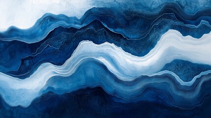 Fototapeta premium Abstract indigo waves artistic painting, watercolor style texture background
