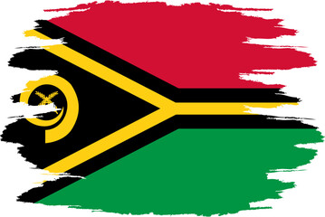 Distressed flag Vanuatu. Vanuatu flag with grunge texture. Independence Day. Banner, poster template. State flag Vanuatu with coat arms. Brush drawn flag the Republic Vanuatu.