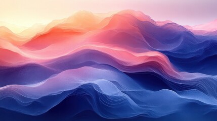 Fototapeta premium Abstract Pixelated Landscape Of Wavy Lines In Blue Red And Orange Tones