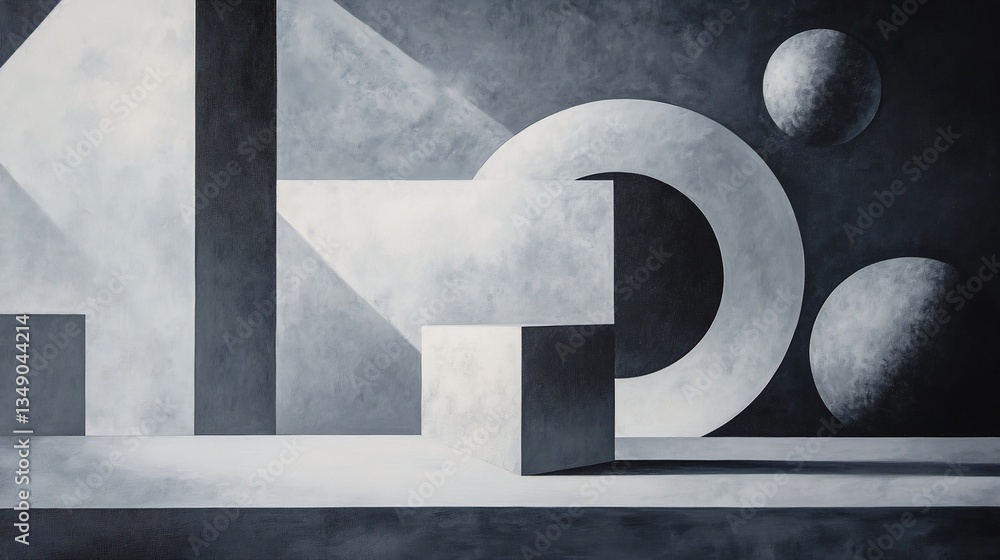 Poster monochromatic abstract composition with geometric shapes and subtle textures