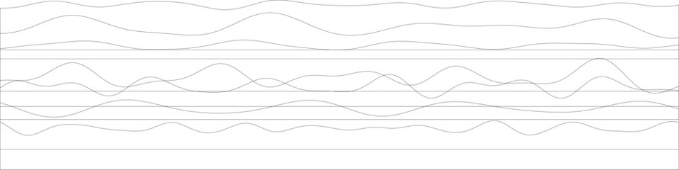 Abstract black line waves on white background with horizontal divisions.
